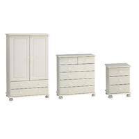 Steens Richmond 2 Door Combi Wardrobe, 2 plus 4 Drawer Chest and 3 Drawer Bedside Set in White