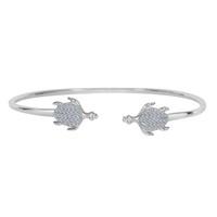 Sterling Silver Double CZ Turtle Ends Bracelet Cuff