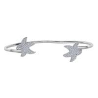 sterling silver double cz starfish ends bracelet cuff