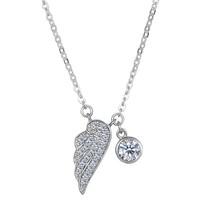 Sterling Silver CZ Angel Wing Charm Pendant Necklace, 18\