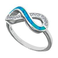 Sterling Silver Infinity Design Cubic Zirconia And Created Opal Ring