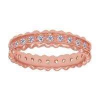 Sterling Silver With Rose Finish Ridged Edge Cubic Zirconia Eternity Band Ring