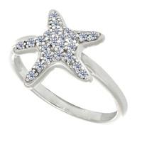 Sterling Silver Starfish Design And Cubic Zirconia Ring