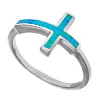 Sterling Silver Sideways Cross Design And Created Opal Ring