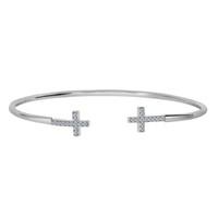 sterling silver double cz cross ends bracelet cuff