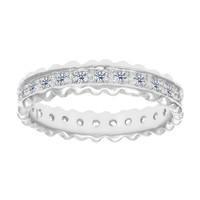 sterling silver ridged edge cubic zirconia eternity band ring