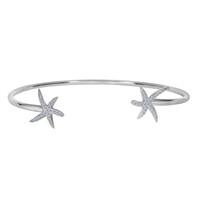 Sterling Silver Double CZ Starfish Ends Bracelet Cuff