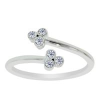 Sterling Silver Clover Style CZ By Pass Style Adjustable Toe Ring