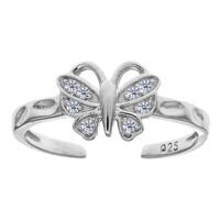 Sterling Silver Butterfly With CZ Cuff Style Adjustable Toe Ring