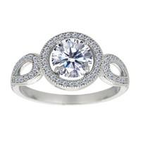 Sterling Silver With Round Center And Cubic Zirconia Engagement Ring