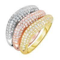 sterling silver rose yellow wavy stackable triple set bands and cubic  ...