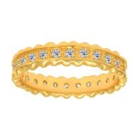 Sterling Silver With Yellow Finish Ridged Edge Cubic Zirconia Eternity Band Ring