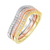 Sterling Silver Rose Yellow Stackable Triple Set Bands And Cubic Zirconia