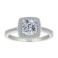 Sterling Silver Cushion Center And Cubic Zirconia Engagement Ring