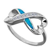 Sterling Silver Infinity Hearts Cubic Zirconia And Created Opal Ring