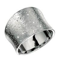 Sterling Silver Concave Design Stardust Finish Ring