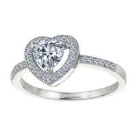 sterling silver with heart center and cubic zirconia engagement ring