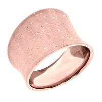 Sterling Silver With Rose Plating Concave Design Stardust Finish Ring