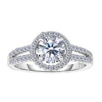 Sterling Silver With Round Center And Cubic Zirconia Engagement Ring