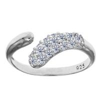 Sterling Silver Micropave With CZ By Pass Style Adjustable Toe Ring