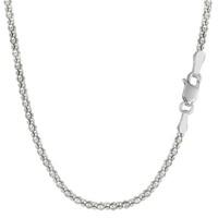 Sterling Silver Rhodium Plated Fancy Popcorn Rope Chain Necklace, 1, 8mm