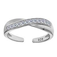 Sterling Silver Micropave With CZ Crossover Design Cuff Style Adjustable Toe Ring