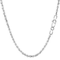 Sterling Silver Rhodium Plated Diamond Cut Rope Chain Necklace, 2.2mm