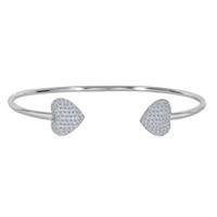 sterling silver double cz heart ends bracelet cuff