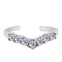 sterling silver v shape prong set cz cuff style adjustable toe ring