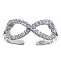 sterling silver crossover infinity with cz cuff style adjustable toe r ...