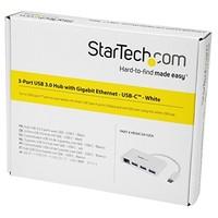 StarTech 3-Port USB 3.0 Hub plus Gigabit Ethernet - USB-C (White)