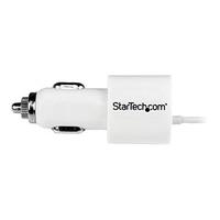 startech dual port car charger with micro usb cable and port white