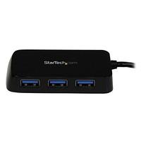 StarTech.com Portable 4 Port SuperSpeed Mini USB 3.0 Hub (Black) - Four Port Mini USB Hub - External USB 3 Hub with built-in cable