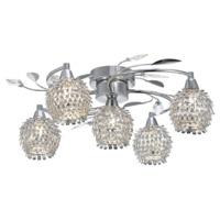 Striking Chrome Ceiling Light with Crystal Leaves and Metal Shades