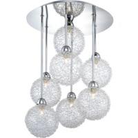 Stylish 7-Rod Chrome Ceiling Light with Unique Wire Mesh Shades
