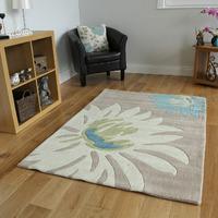 Stylish Teal & Beige Flower Print Soft Acrylic Area Rug Bilbao 80x150cm