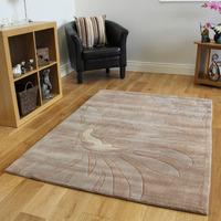 stylish natural beige floral design non shed acrylic rug bilbao 120x17 ...