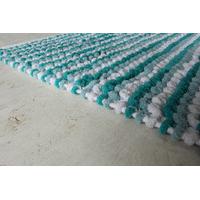 striped teal cotton bath mats pom pom 60cm x 120cm 1ft 11 x 3ft 11