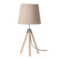 Stockholm Tripod Table Lamp UK Plug Flax Fabric Shade Light Wood Base