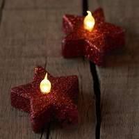 Star LED tea light Line, scarlet glitter, set of 6