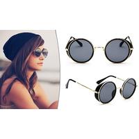 Steampunk Round-Lense Sunglasses with Protective Case