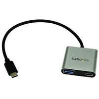 StarTech 2-Port USB-C Hub with Power Delivery - USB-C to USB-A and USB-C - USB 3.0 Hub