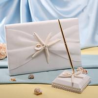 Starfish Sea Shell Beach Themed Wedding Guest Book and Pen Set Sign In Book