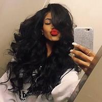 stylish middle part body wave hair high temperature wig jet black colo ...