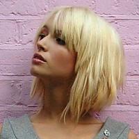 Stylish Bob Straight Blonde Capless Cap Human Hair Wig With Side Bangs For Women 2017