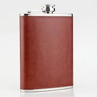 Stainless Steel Hip Flasks 8-oz Brown Leather Flask
