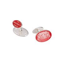 Sterling Silver Red Oval Enamel with Crest Cufflinks - Savile Row