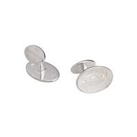 Sterling Silver White Oval Enamel with Crest Cufflinks - Savile Row