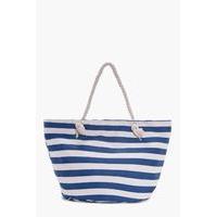 Stripe Print Beach Bag - navy