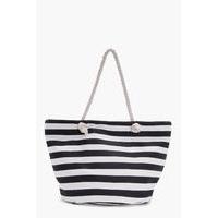 Stripe Print Beach Bag - black
